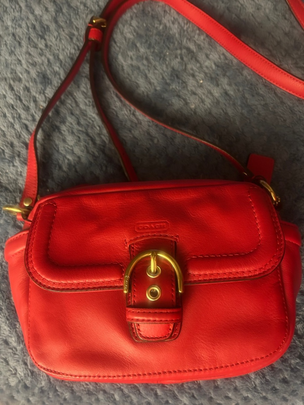 Coach Red Leather Crossbody with Gold Buckle Detail